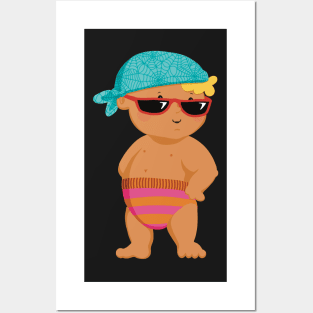 Vacation mood on - the toddler King of the beach enjoying the holiday , free Posters and Art